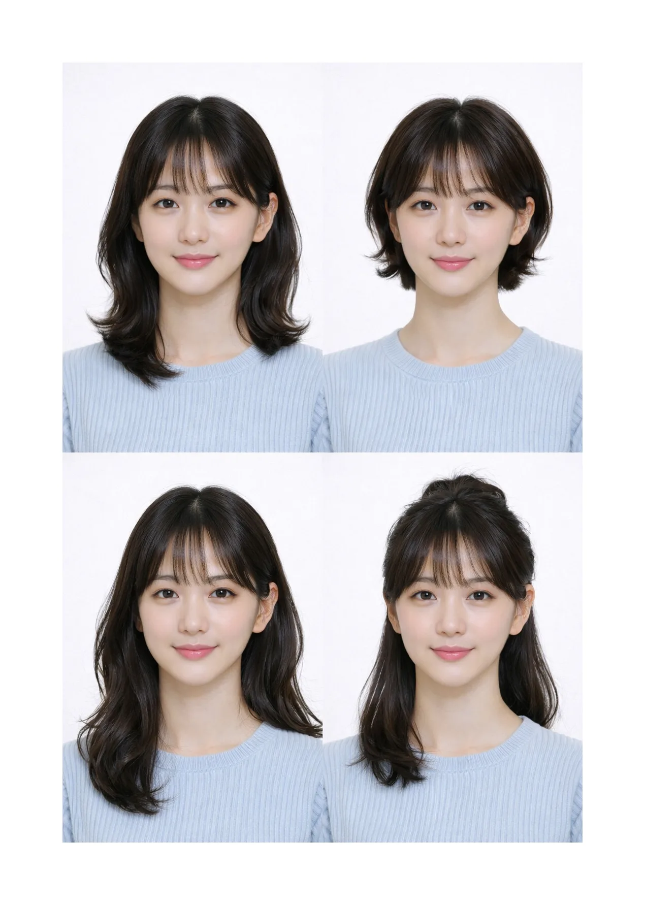 AI 헤어스타일 시뮬레이션 결과 — 4가지 K-스타일
